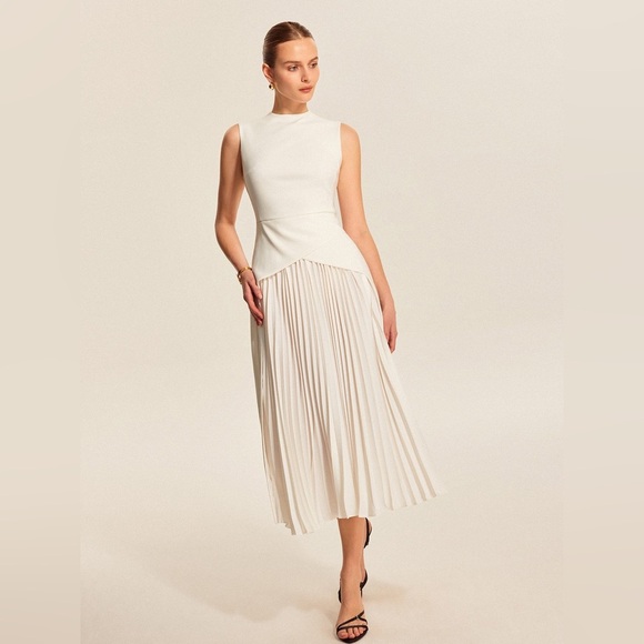 Commense Dresses & Skirts - Commense White Dress with Pleated Front